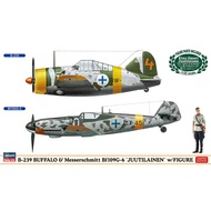 HASEGAWA B-239 BUFFALO & Messerschmitt Bf109G-6 “JUUTILAINEN” w/FIGURE (2 kits in the box) 1/72