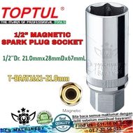 TOPTUL ⚡️ 1/2” Dr. 21.0mm x 28mmD x 67mmL Magnetic Spark Plug Socket