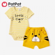 Patpat bé trai 2 cái áo phông sọc trẻ con và Hổ/Gấu thiết kế 3D bộ quần đùi
