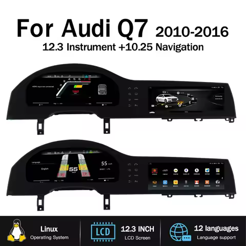 Android Car 12.3" Dual Screen for Audi Q7 4L 2005-2016 CarPlay Car Dashboard Digital Instrument Spee