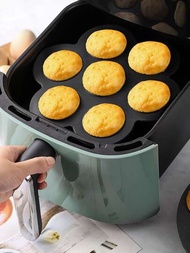 1入組花卉設計多格蛋糕盤黑色矽膠空氣炸鍋蛋糕盤適用於烤箱和速溶鍋DIY烘焙工具