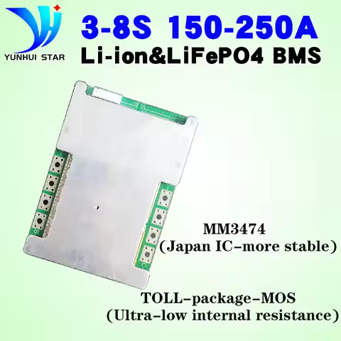 YUNHUI STAR bms 4s 7s 8s 12v 24v li-ion and lifepo4 lithium Battery protection board 150A 200A 250A 