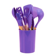 new Blue Silicone Cooking Utensils Non-stick Kitchenware With Spoon Holder Wooden Handle Kitchen Acc