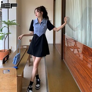 IEF ชุดเดรสน่ารักๆ ไออีเอฟ เสื้อผ้าผู้หญิง คอโปโล สีดำ ไม่เป็นทางการ เขียว หวาน สีฟ้า ชุดนักศึกษา แฟ