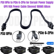 PSU 8Pin to PCIe 6+2Pin GPU VGA Power Cable Sleeved Net for CORSAIR CX430M CX500M CX600M CX750M 80Pl