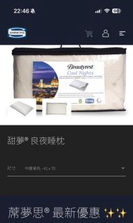 Simmons 蓆夢思 Beautyrest Cool Nights Pillow枕頭
