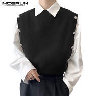 ۩♗℗ Incerun เสื้อกันหนาวคอกลมแขนกุดลําลองแฟชั่นสําหรับผู้ชาย