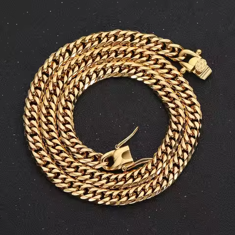 7mm/9mm Hip Hop Cuban Necklace 18k Gold Plated Cuban Mens Miami Stainless Steel Cuban Link Chain Hol