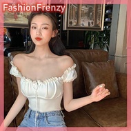 FashionFrenzyY Crop Tops Phụ Nữ Dệt Kim Tops dây rút ruffles Tees Crop Top Off Vai Tees Y2K Tops