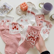 Beautiful 1 Pair Pink Strawberry Bear Sock Crew Socks Women Stocking Stoking Stokin Muslimah 袜子