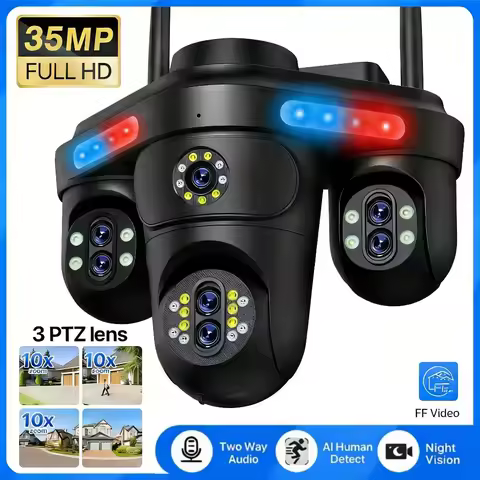 LS VISION 35MP Three PTZ Four Screens WiFi IP Camera Outdoor 10X Zoom Human Auto Tracking Waterproof