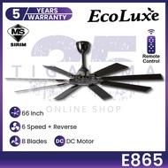 ECOLUXE E865 66Inch 8 Blades 6 Speed + Reverse DC Motor with Remote Control Ecoluxe Ceiling Fan Kipas Siling