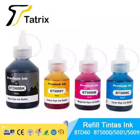 Tatrix For Brother BTD60BK BTD60 BT5000/5001/5009 Refillable Dye Ink Fit for Brother DCP-T300 T310/D