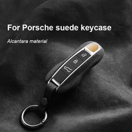 For Porsche Cayenne Panamera 911 Taycan Alcantara Suede Key Cover Keychain Key Case Car Accessories