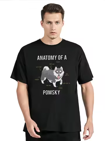 Anatomy Of Pomsky T Shirt Breed Dog Lover Cotton Fitness Oversized T-shirt Unisex Tops Tees Men's Cl