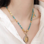 Medicine Buddha Tara Pendant S925 Silver Turquoise Necklace Lotus Drawstring White Crystal HYF9