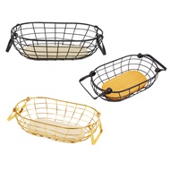 Iron Hollow-Out Desktop Storage Basket Metal Wire Mesh Basketry Desk Tray Creative Sundries Fruit Dessert Organisers