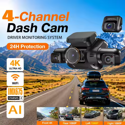 HUPEJOS V8Max-4CH STARVIS 2 HDR IMX675 360° 4K Dash Cam With AI DMS Built-in GPS WiFi Voice Control,