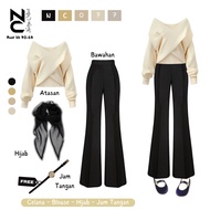 One Set for Women's hangout Trendy (eveline blouse + cutbray pants + bella square hijab) NC077