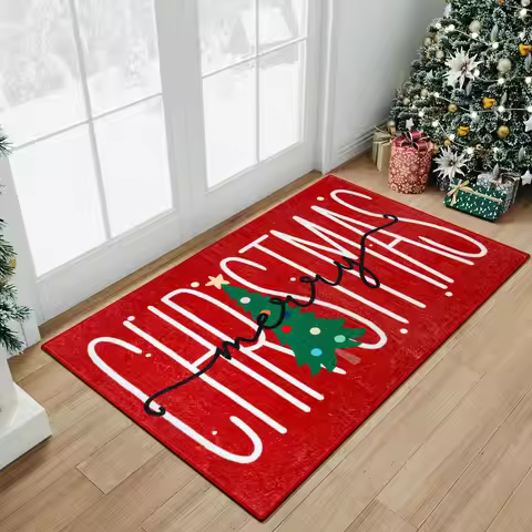 VIKAMA Red Christmas 2x3 Entryway Area Rug Machine Washable Xmas Decorative Doormat Low Pile Non-Sli