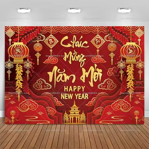 Vietnamese New Year Horse Design Backdrops New Year Party Decor Photography Background Banner Indoor