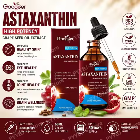 Googeer Astaxanthin Liquid Drops with Grape Seed Oil Extract Antioxidant Support for Skin and Eye&Jo