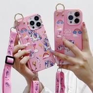 Samsung Galaxy ON7 2016 ON7 C7 Pro C9 C9 Pro A03 A03 Core 2015 J2 Prime A04 A04E M04 F04 A05 A05S A24 4G Cartoon unicorn Phone Case with Wristbands and Long Lanyard