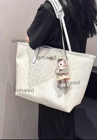 Coach蔻馳city33冰川白色托特包白色黑邊手提單肩包