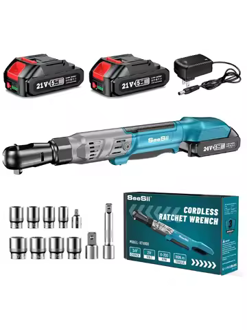 SEESII 3/8" Cordless Ratchet Wrench 90Nm Cordless Electric Wrench with 21V 2pcs li-battery Car Repai