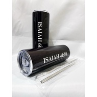 Customized/Personalized Slim Tumbler (20oz) with Straw, Straw Brush, & Rubber Bottom