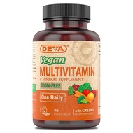 DEVA Vegan Multivitamin & Mineral Supplement Iron-Free - Vegan Formula with Green Whole Foods, Veggi