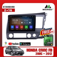 เครื่องเล่น Android MICHIGAจอแอนดรอยตรงรุ่น honda civic fd 2006-2012แถมฟรีฟิล์มกันรอยมูลค่า350 บาท