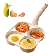 MultifunctionalNon-stickEggFryingPan–4HolesSkilletwithWoodenHandle,MedicalStoneOmeletMakerforPancake