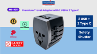 Morries Travel Adapter 2 USB 2 Type C premium black fast charge universal charger MS-R25