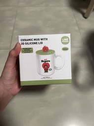 Line friends brown 熊大 陶瓷杯連3D硅膠蓋