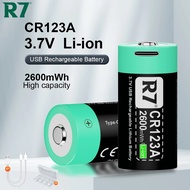 cr123a 3.7v rechargeable lithium-ion battery 2600mwh type-c charging for led flashlight smoke alarm 