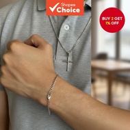 Stainless Steel Men's Cross Necklace & Bracelet Set Available in 60CM 70CM