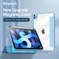 Sanptoch Hybrid Clear Magnetic Case For iPad Pro 11 / Air4 10.9 / Air3 10.5 / 9th 8th 7th Generation 10.2 / Mini6 2021 2020 Built-in Pencil Holder For Storage &amp; Wireless Charging Full Cover Smart Sleep &amp; Wake Trifold Stand Protective Casing