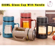 500ML Glass Cup With Handle Drinking Cup Office Portable Glass Cup