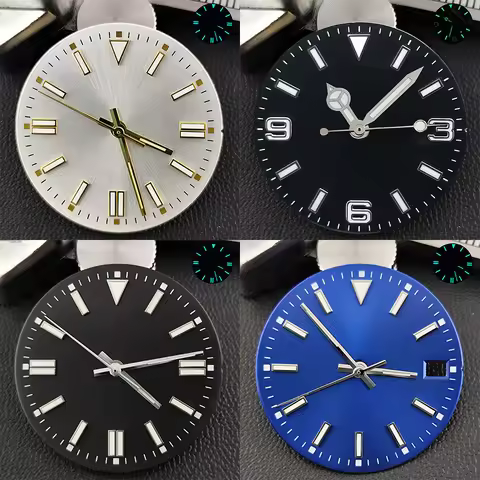 28.5mm Dial Single/No Calendar Watch Blue-Green/Green Luminous Dial Hands Fit for N H35/E2815/E2836
