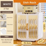GSLIFE 2/3 Tier🔥Dish Rack with Cover🔥Kitchen Dish Drying Rack Cabinet Storage Rack With Door Countertop Big Plate Organizer Rak Pinggan Mangkuk White&amp;Black
