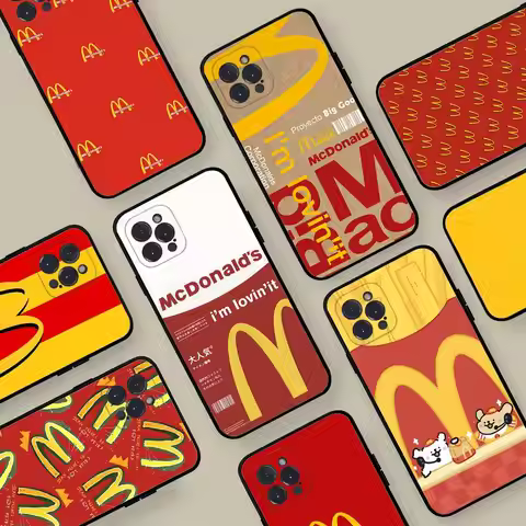 M Famous LOGO M-McDonald Black Soft Phone Case For IPhone 16 15 14 13 11 12 17 Pro Max Mini Plus