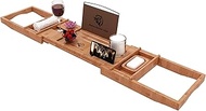 FRIENDLY PANDA Bamboo Wood Bathtub Caddy - Expandable Luxury Table for Breakfast in Bed or at-Home S