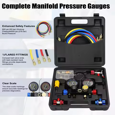 Manifold Gauge Set Conditioning Refrigerant Charging Tool 4-Way Dual-Value Pressure Gauge for R22/R1