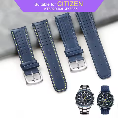 Genuine leather watch strap suitable for Citizen Blue Angels AT8020-03L JY8085 men's leather strap 2