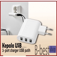 3-port USB head with white USB charger 3-mode USB charger/.4A, 17W USB port/: 5Vdc