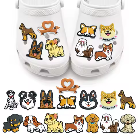 Cute 1PCS Cartoon Doggie DIY Puppy Sandal Pins Accessories Corgi Husky PVC Shoe Charms Decorate Boys