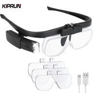 KIPRUN Headband Magnifier Glasses with Light, USB Rechargeable Head Mount Magnifying Glasses with St