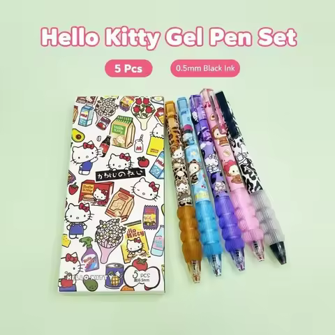 Hello Kitty Press Gel Pen Set for School Notes, Hand Account Decoration, Festival Gifts, 5 Patterns,