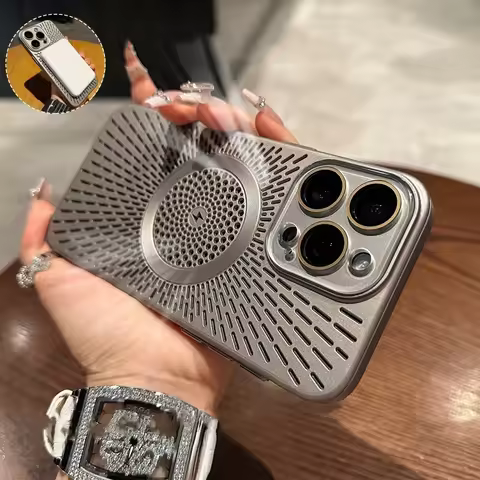 Luxury Magsafe Dissipate Heat Phone Case For iPhone 12 13 14 15 16 Pro Max Plus Magnetic Hollow Out 